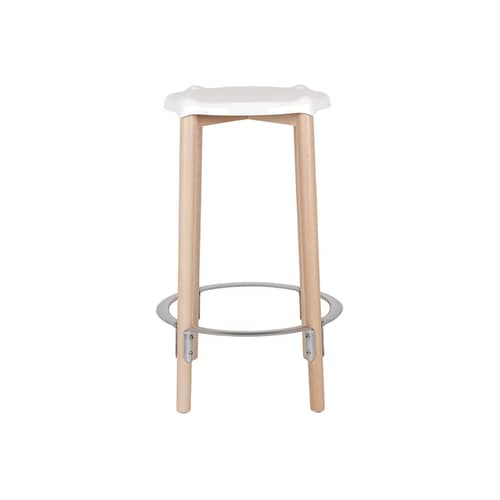 Sgabello alto Poêle Collection metallo bianco / By Philippe Starck - H 65 cm - Alessi - Bianco/Faggio naturale - Acciaio verniciato con resina epossidica, Faggio