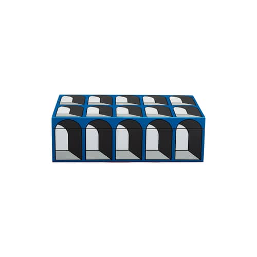 Arcade Medium Box wood blue / 25 x 15 cm x H 7 cm - Jonathan Adler - Medium / Blue - Lacquered MDF, Velvet