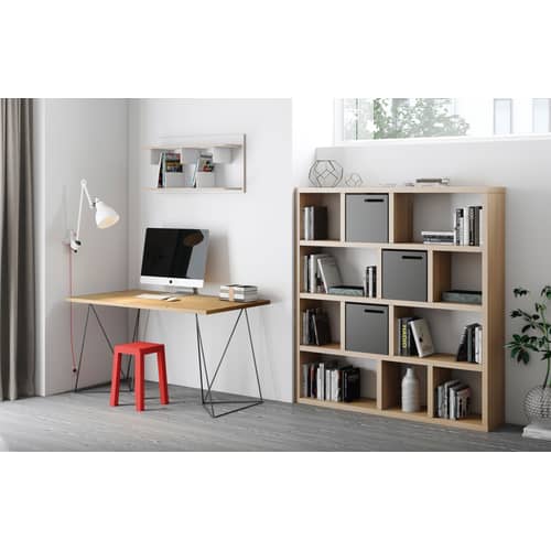 Bureau Oscar / L 140 x P 75 cm - Chêne - POP UP HOME - Chêne / Pied noir - MDF, Métal laqué, Panneau aggloméré, Placage chêne