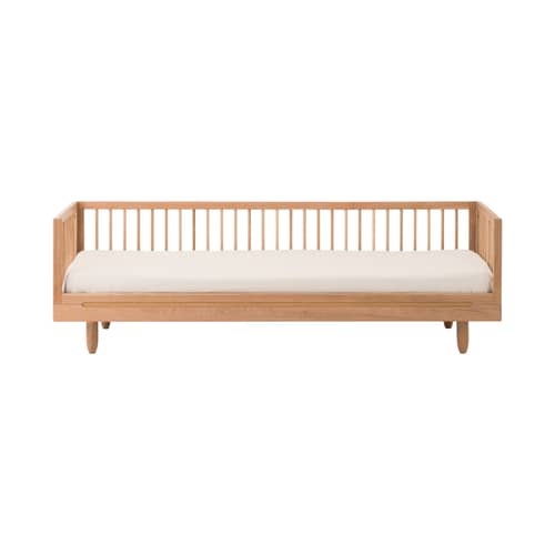 Einzelbett Pure holz natur / Sitzbank - 92 x 207 cm - 3 Halterung mit Stäben - NOBODINOZ - Eiche natur - massive Eiche