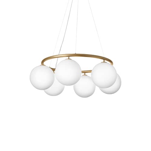 Sospensione Miira 6 Circular vetro bianco / Ø 80 cm - NUURA - Dorato / Bianco opalino - Alluminio, Vetro soffiato a bocca