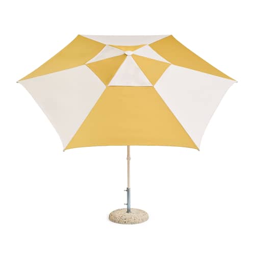 Terrazza - Hexagon Parasol textile yellow / Ø 300 cm - Hay - Ochre & Off white - Aluminium, Olefin fabric, Polypropylene, Steel