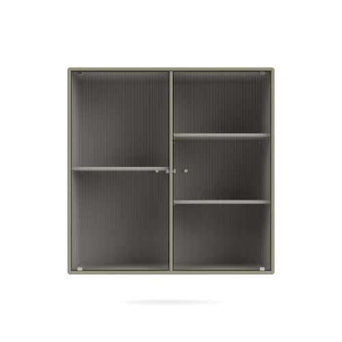 Wandablage Ripple II holz grau / Vitrine - B 69.6 x T 30 x H 69,6 cm / Gewelltes Glas - MONTANA - Fennel 144 - Geriffeltes Glas, lackierte Holzfaserplatte