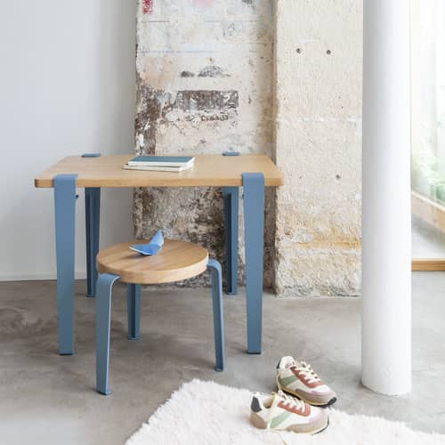 Scrivania bimbi  legno blu / 70 x 50 cm - Rovere - TIPTOE - Rovere / Blu balena - Acciaio termolaccato, Rovere massello eco-certificato