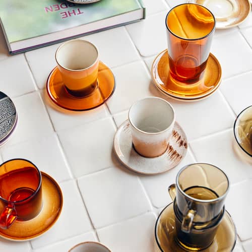 Set de 4 soucoupes pour tasse à café 70s glassware - HK LIVING - Ambre - Verre