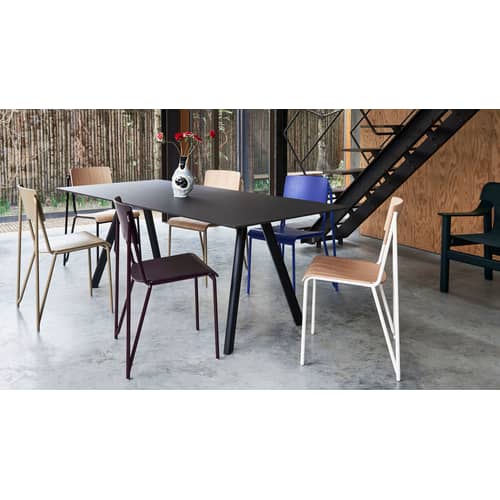 Petit standard Stacking chair wood blue / Steel & wood - Hay - Blue / Blue legs - Powder coated steel, Tinted oak plywood