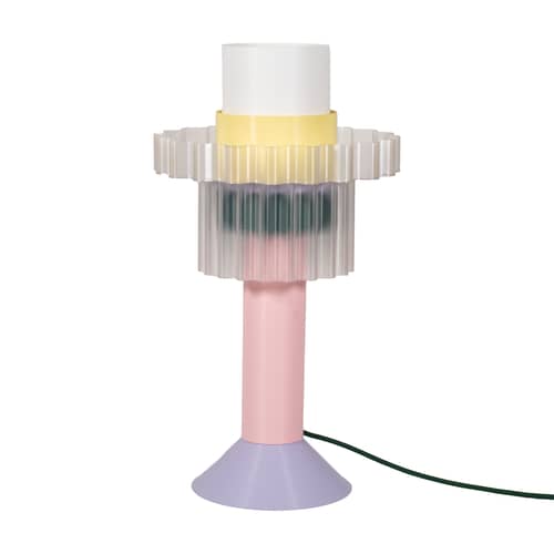 Gigi Table lamp plastic material multicoloured / H 51 cm - Recycled plastic / Made in France - Warren & Laetitia - Pink & Lilac Base, leg / Forest green Cable - Bioplastic, Recycled plastic