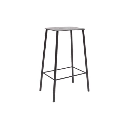 Tabouret de bar Adam / H 65 cm - Indoor - Frama  - Cuir anthracite / Noir - Acier laqué, Bois, Cuir