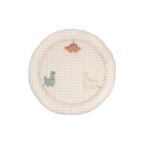 Tapis d\'éveil Playground / Ø 100 cm - NOBODINOZ - Dinosaures / Vichy beige - Coton biologique, Polyester Oeko-Tex