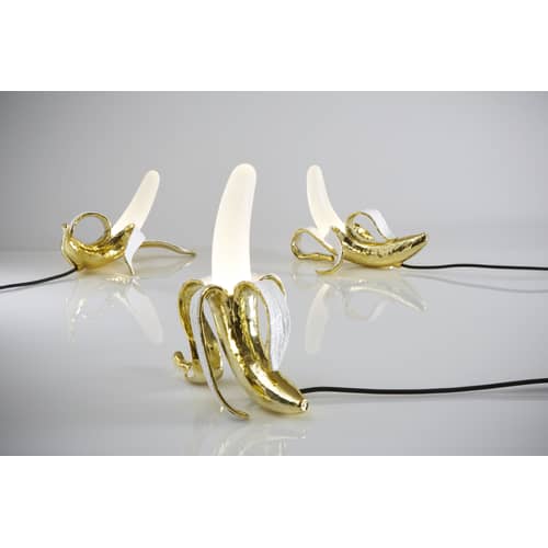 Tischleuchte Banana Gold / Dewey plastikmaterial gold / Kunstharz & Glas - Seletti - Dewey / goldfarben & weiß - Glas, Harz