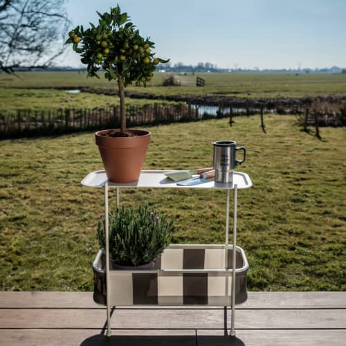 Jardinière sur pied Adoreganizer / Etagère - L 65,5 x H 76,5 cm - Fatboy - Rayé Cacao - Acier inoxydable, Tissu oléfine