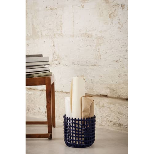 Ceramic Large Basket ceramic blue / Ø 23.5 x H 21 cm - Hand-made - Ferm Living - Blue - Ceramic