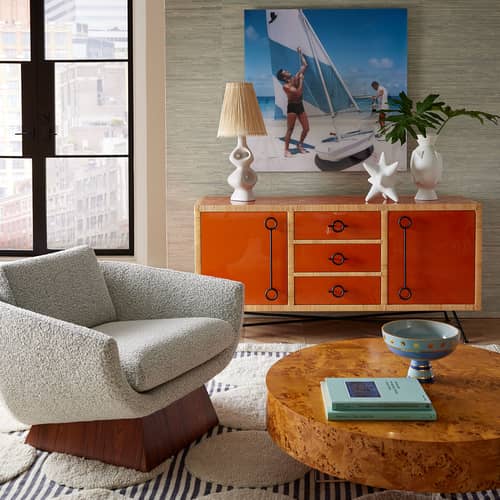 Buffet Wellington legno arancione / L 162,5 x H 79 cm - Jonathan Adler - Laccato arancio - Acciaio, Legno laccato, Midollino