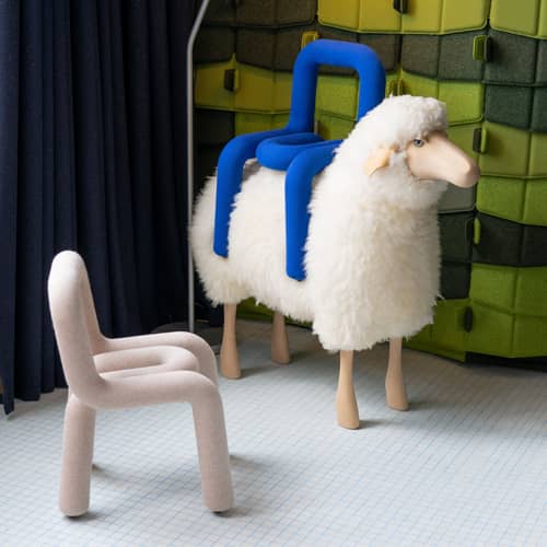 Chaise enfant Mini Bold tissu bleu / Rembourrée - Moustache - Bleu - Coton, Métal, Mousse
