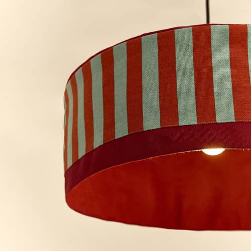 MÖBELZUBEHÖR Paul textil rot / Ø 50 x H 18 cm - NOBODINOZ - Rot-grün gestreift - Eisen, Organische Baumwolle