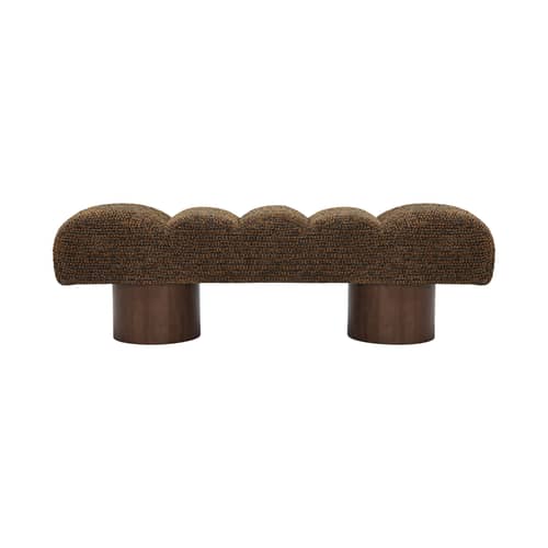 Gepolsterte Bank Nova textil braun / L 141 cm - NV GALLERY - Cognac / Nussbaum - Bois d\'hévéa teinté, High Density-Schaum, Tissu Tweed