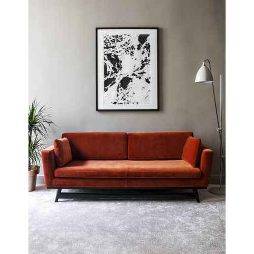  Straight sofa textile blue natural wood / L 210 cm - Velvet - RED Edition - Peacock blue / Oak - High resilience foam, Solid oak, Velvet