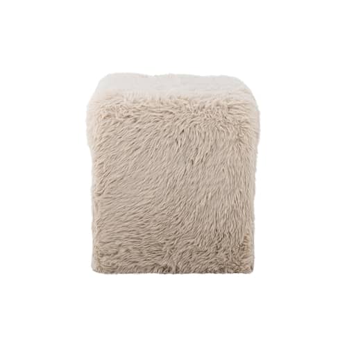 Pouf Bobbie / L 70 cm - Fourrure - Bloomingville - Beige (fausse fourrure) - Bois, Fausse fourrure, Mousse PU