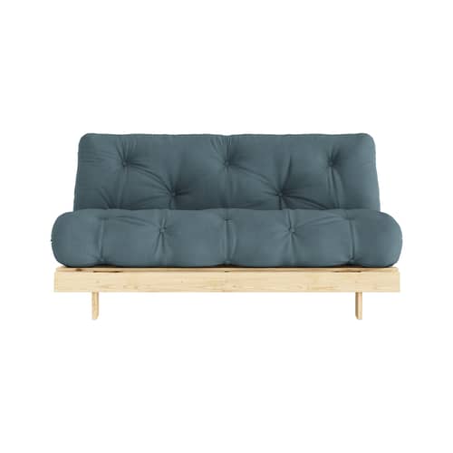 Schlafcouch Roots holz blau / B 160 cm - 3 Positionen / Struktur Pinie Klare Kiefer - KARUP - Blau Petrolblau 757 / Hellblau Pinie - FSC-zertifiziertes Massivholz Kiefer, Gewebe, Recycelte Mischfasern, Schaumstoff