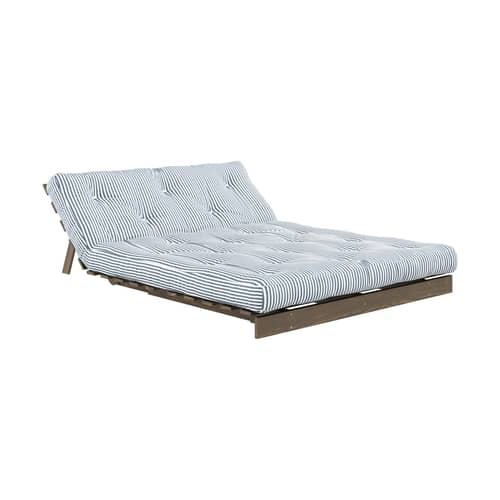 Canapé convertible Roots / L 140 cm - 3 positions / Structure marron - KARUP DESIGN - Rayé bleu 611 / Bois marron - Fibres recyclées mélangées, Mousse, Pin massif certifié FSC laqué, Tissu