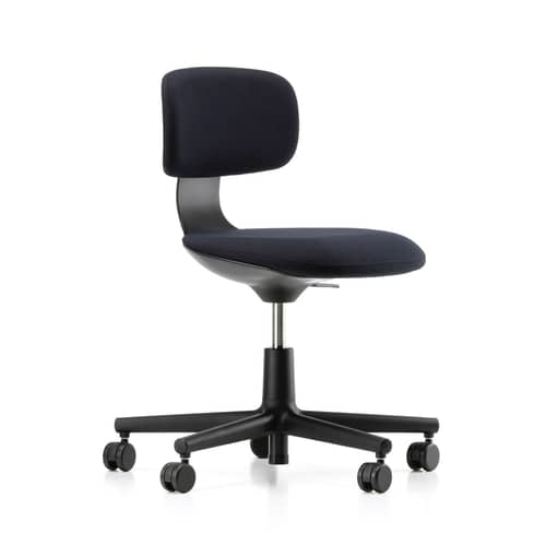 Sessel mit Rollen Rookie textil schwarz / H 39 bis 51 cm - Vitra - Schwarz (Stoff Plano) / Untergestell schwarz - Gewebe, Polyamid, Polypropylen, Polyurethan-Schaum