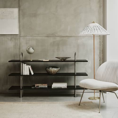Keen Shelf wood black / W 160 x H 87.5 cm - 3 shelves - Gubi - Black / Steel - Stainless steel, Tinted ashwood