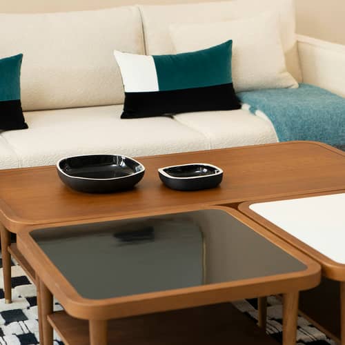 Table basse Puzzle / 120 x 60 cm - Stratifié - Maison Sarah Lavoine - Chêne teinté noyer - Chêne teinté, Laiton, Stratifié