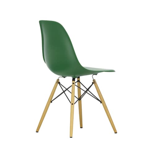 RE DSW - Eames Plastic Side Chair Chair plastic material green / (1950) - Base, legs Light wood / Recycled wood - Vitra - Emerald green / maple yellow shade - Post-consumer recycled plastic, Solid maple