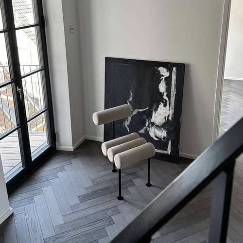 Chaise rembourrée Hiro tissu beige - 101 COPENHAGEN - Lin beige / Noir - Acier thermolaqué, Lin, Mousse