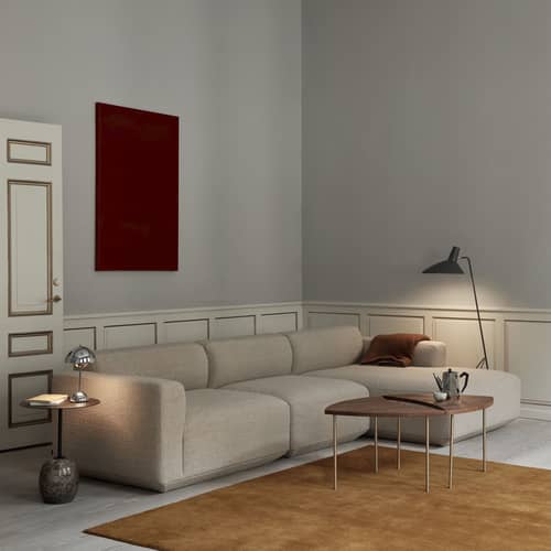 Ecksofa Develius F textil grau / 4 Sitze - L 309 cm / Liege rechts - &tradition - Grau (Stoff Clay 03) - Gewebe, Holz, HR-Schaum