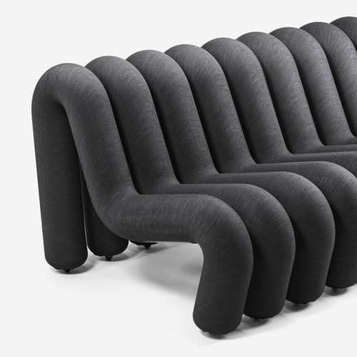 Sofa Extra Bold Sofa textil grau / 2-Sitzer - L 148 cm (8 Röhren) - Moustache - Schwarz-Ecru Schwarz - Kaltschaum, Stahl, Wolle