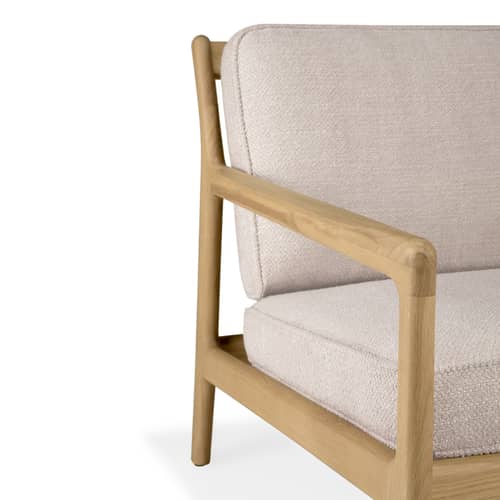 Fauteuil rembourré Jack Indoor tissu beige - Ethnicraft - Tissu ivoire / Chêne naturel - Chêne massif, Mousse HR, Tissu