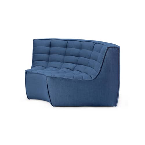 Canapé d\'angle N701 / Module d\'angle arrondi 90° - L 120 cm - Ethnicraft - Bleu (tissu standard) - Bois, Mousse PU haute densité, Tissu