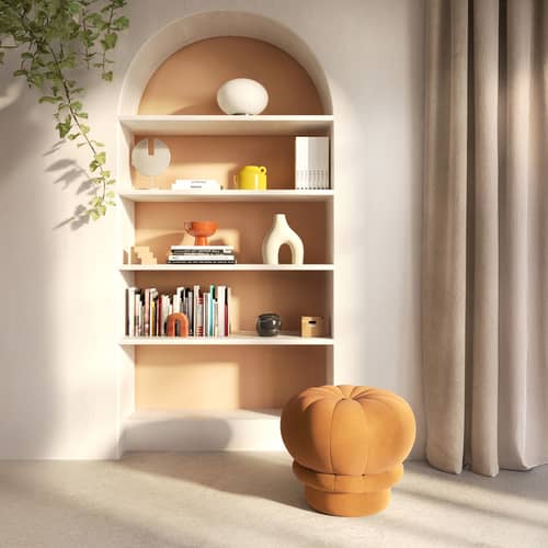Pouf Claudie tissu jaune / Velours - Hartô - Jaune ambré - Bois, Mousse haute densité, Velours polyester