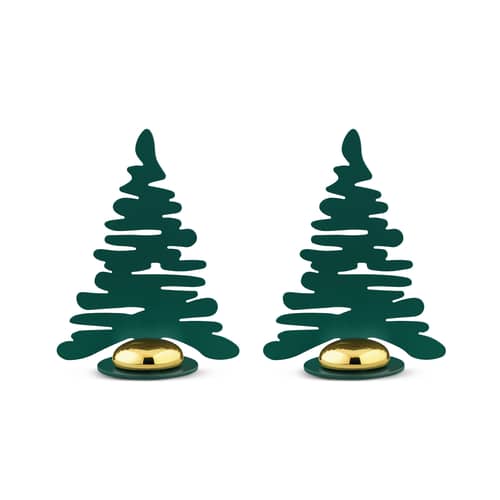Namensschild Barkplace Tree metall grün / 2er-Set Weihnachtsbäume aus Stahl - H 8 cm - Alessi - Grün & gold - Porzellan, Stahl