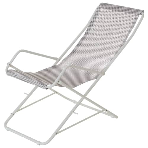 Chaise longue pliable Bahama métal blanc beige  / Seconde vie - Emu - Crème / Structure blanche - Acier verni, Toile