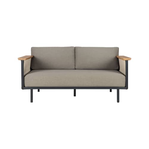 Gartensofa 2-Sitzer Corbey textil grau / L 154 cm - Ethnicraft - Grau Silt - Aluminium, Gewebe, Kordel, Schaumstoff, Teakholz