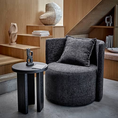 Fauteuil rembourré Morris tissu gris - Bloomingville - Gris foncé (tissu chenille) - Contreplaqué FSC, Mousse, Tissu chenille