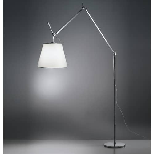 Lampadaire Tolomeo Mega métal papier beige / Ø 36 cm - H 148 à 327 cm - Artemide - Ecru / Pied alu - Aluminium, Papier parchemin