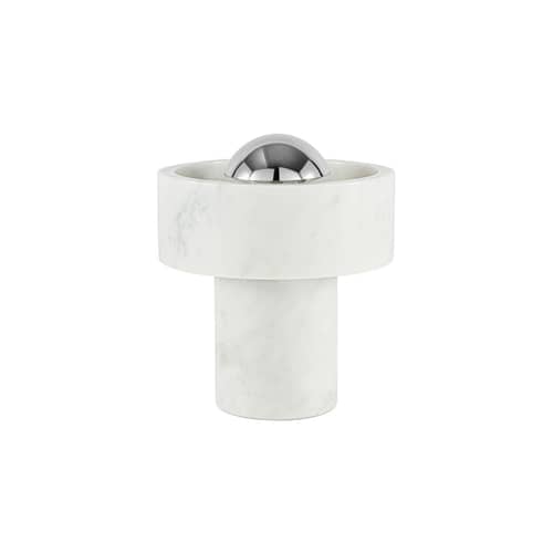 Lampe sans fil rechargeable Stone Portable LED marbre blanc / Ø 16 x H 19 cm - Tom Dixon - Marbre blanc / Argent - Acier poli, Marbre