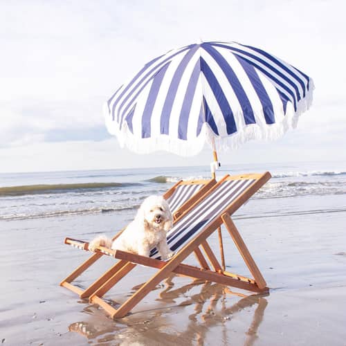 Ombrellone Holiday tessuto blu / Ø 150 cm - BUSINESS & PLEASURE - Graffiato blu / Equipaggio - Alluminio, Legno, Tessuto per esterni