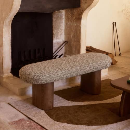 Gepolsterte Bank Popa textil grün / L 132,5 cm - NV GALLERY - Salbeigrün / Nussbaum - Gebeizte Massiveiche, Schaumstoff, Tissu Tweed