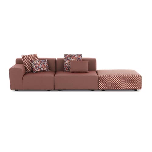 Pouf d\'extérieur Plastics OUTDOOR x Liberty tissu rouge / 88 x 88 x H 30 cm - Kartell - Rouille (Liberty Obi Check) - Polyuréthane expansé, Tissu outdoor