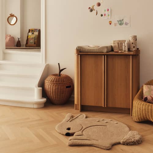 Rabbit Rug textile beige / 120 x 88 cm - Hand-tufted - Ferm Living - Beige - Cotton, New-zealand wool