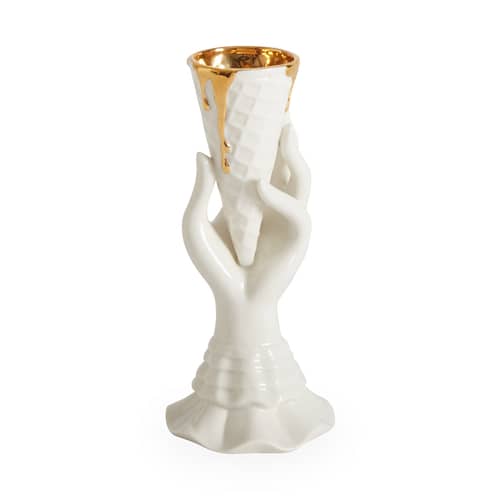 Vase Gilded I-Scream keramik weiß gold / Ø 7 x H 18 cm - Jonathan Adler - Weiß & Gold - Porzellan