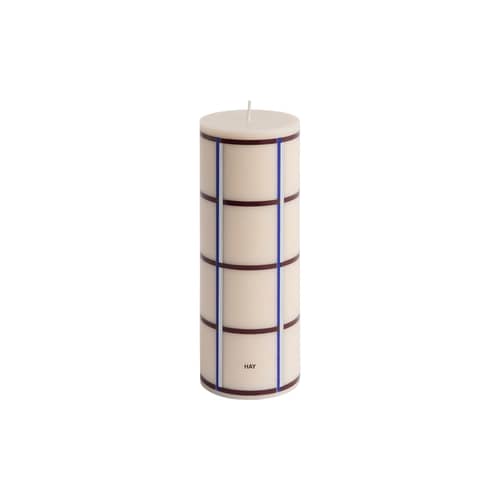 Bougie bloc Column cire multicolore / Ø 7 x H 20 cm - Hay - Blanc cassé, bordeaux, bleu et argent - Huile, Stéarine