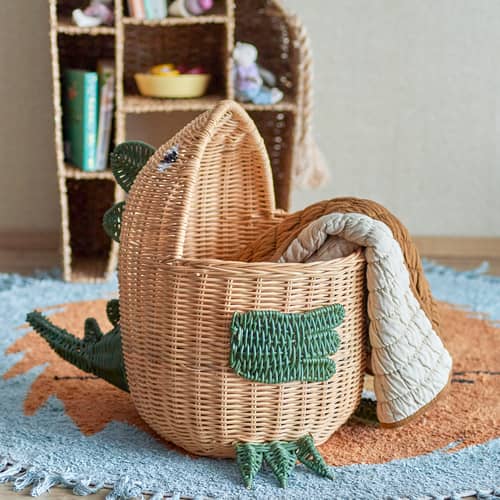 Cestino Eddi fibre verde / Ø 37 x H 48 cm - Bloomingville - Naturale e Verde - Midollino