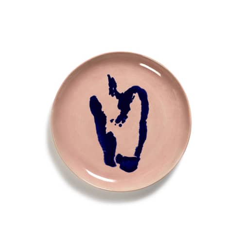 Feast Plate ceramic pink Medium / Ø 22.5 cm - Serax - Pepper / Pink & blue - Enamelled sandstone