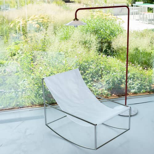 Rocking chair  tissu blanc OUTDOOR - valerie objects - Blanc / Structure acier poli - Acier inoxydable, Tissu outdoor