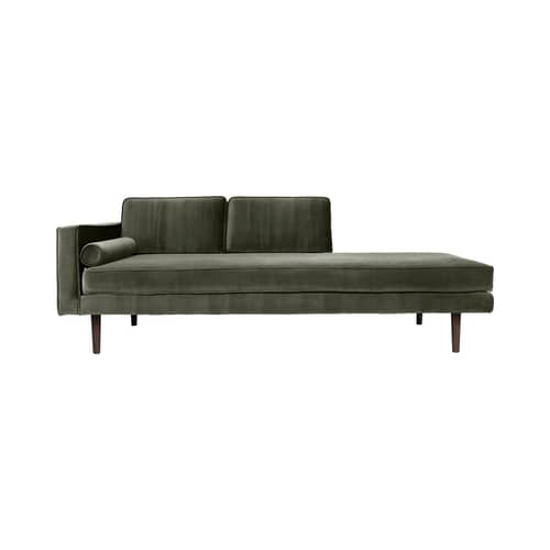 Sofa Wind textil grün / Linke Armlehne - B 200 cm / Velours - BROSTE COPENHAGEN - Khakigrün - Geölte, gebeizte Eiche, Polyester-Velours, Pressspan, Schaumstoff